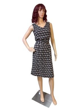 Part Two EUC Sz 4/6 Black & Taupe Sleeveless Geometric Print Mini Dress (0827)